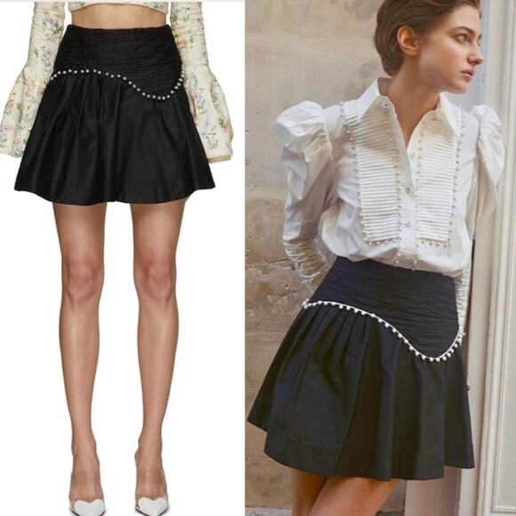 Aje Florence Skirt Black With Pearl Trim Mini US Size 4 - Picture 5 of 15
